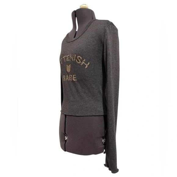 Kittenish Babe Gray Crop Top with Leopard Print Graphic Size S - Picture 7 of 11